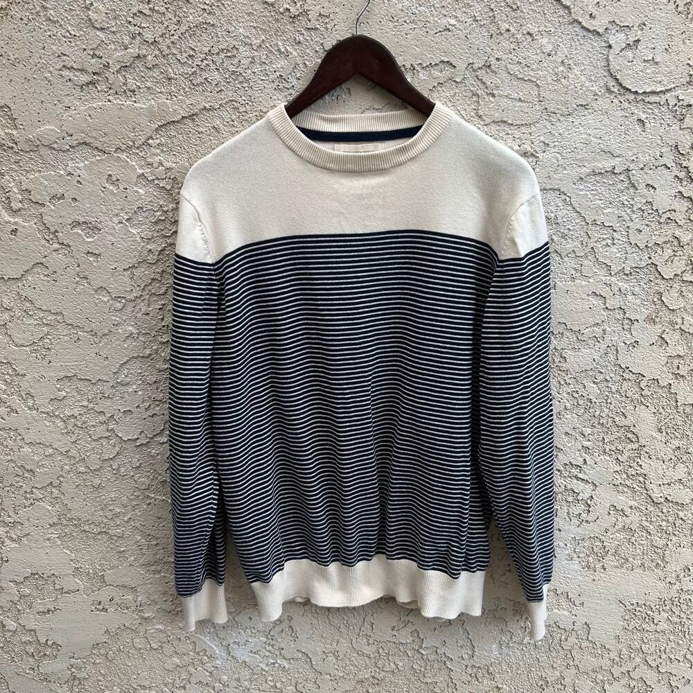 Frederick Anderson Copenhagen Striped Knit Sweater Cream Navy Size Large